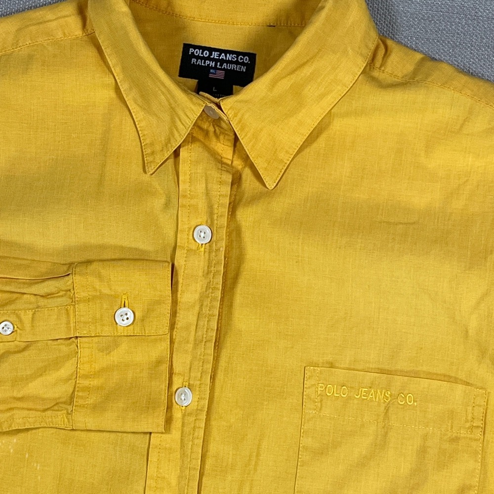 Vintage Polo Jeans Co Ralph Lauren Womens Yellow Cotton Button Down Shirt Large